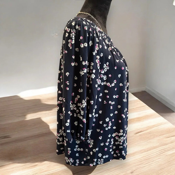 J‎ Jill Wearever Top Womens Size XLP Floral Navy Rayon Spandex Off Shoulder - Picture 4 of 8